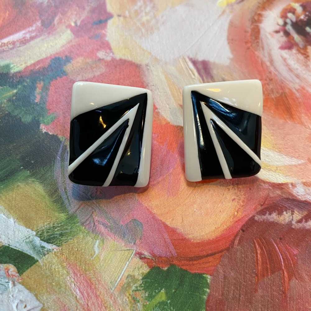 Black and White Clip On Earrings